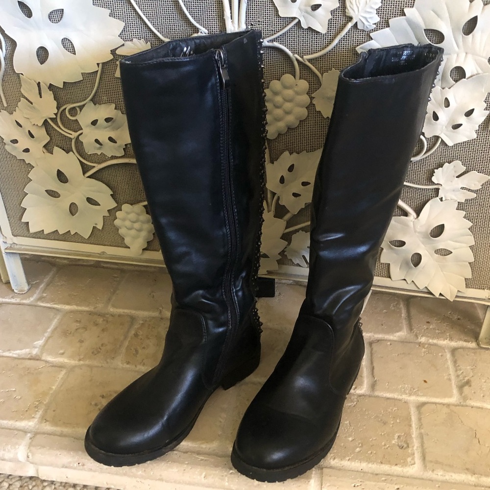 Black Studded Knee-High Boots - Picture 2 of 13